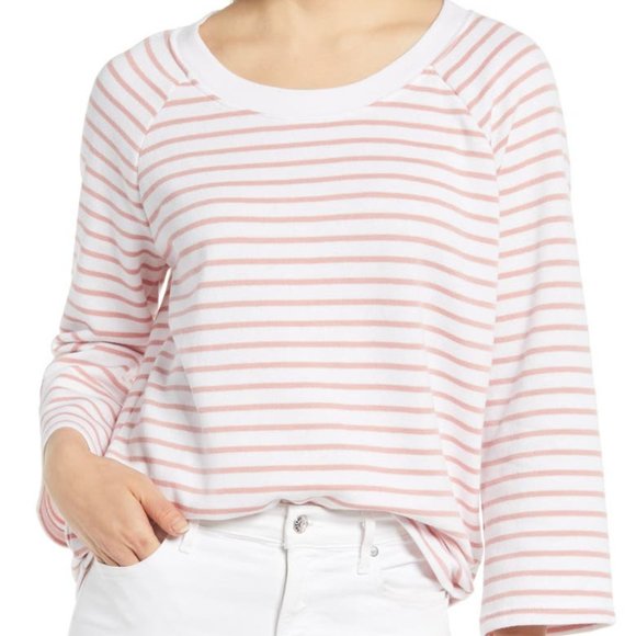 Caslon Tops - CASLON | Women's Pink White Striped Scoop Neck Long Sleeve Sweatshirt Medium